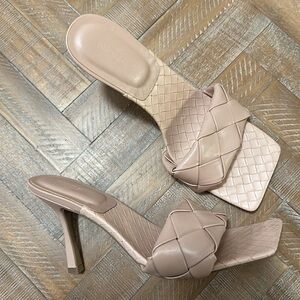 Forever 21 Braided Square Toe Nude Faux Leather Mules Sandals Heels